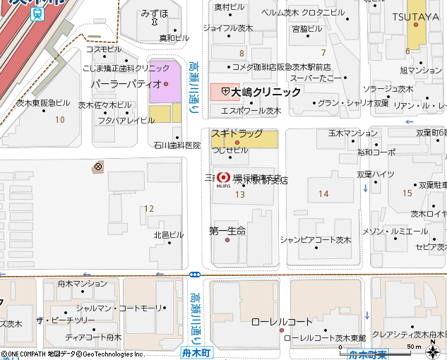 茨木駅前支店付近の地図